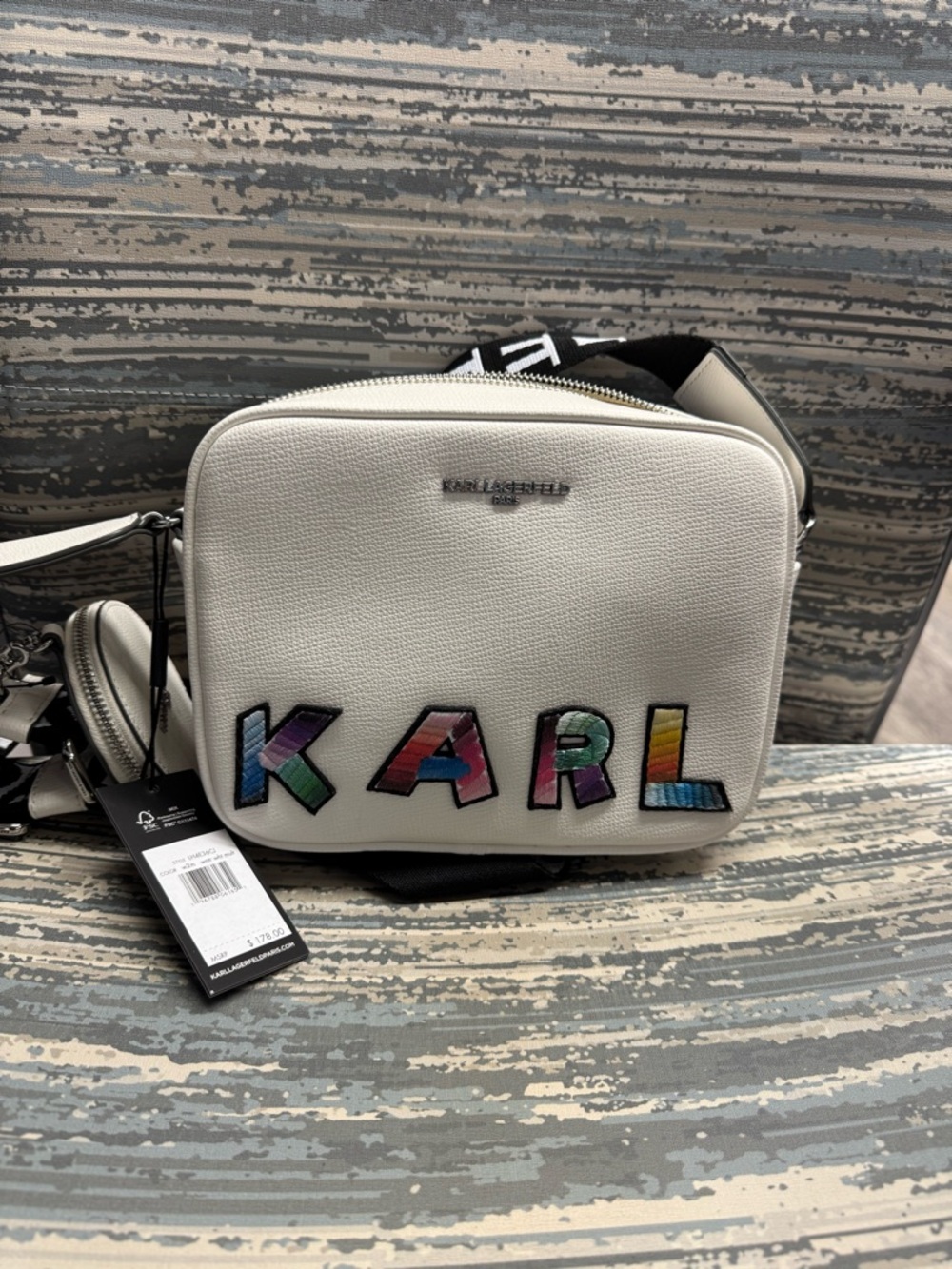 Karl Lagerfeld White Crossbody with Multicolor KARL Patch